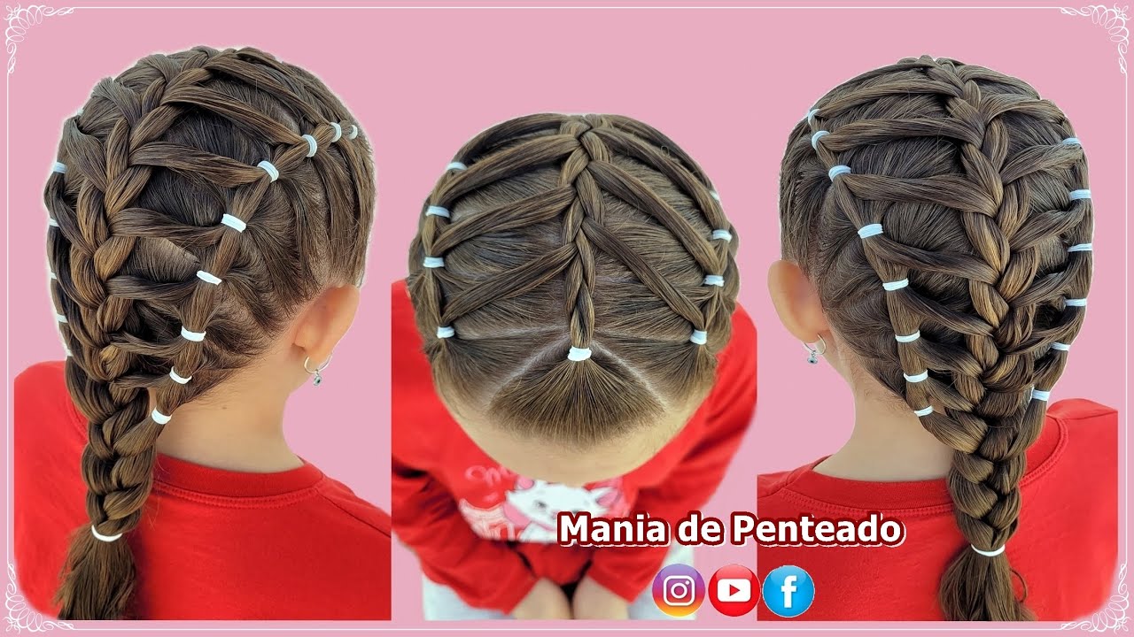 Penteado Infantil com Ligas Laterais e Trança Embutida | Braid with Rubber Bands for Girls 😍