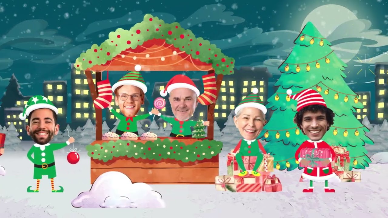 Elves Company Christmas Video Greeting Card, Funny Photo Holiday Keepsake, Big Group Virtual Message