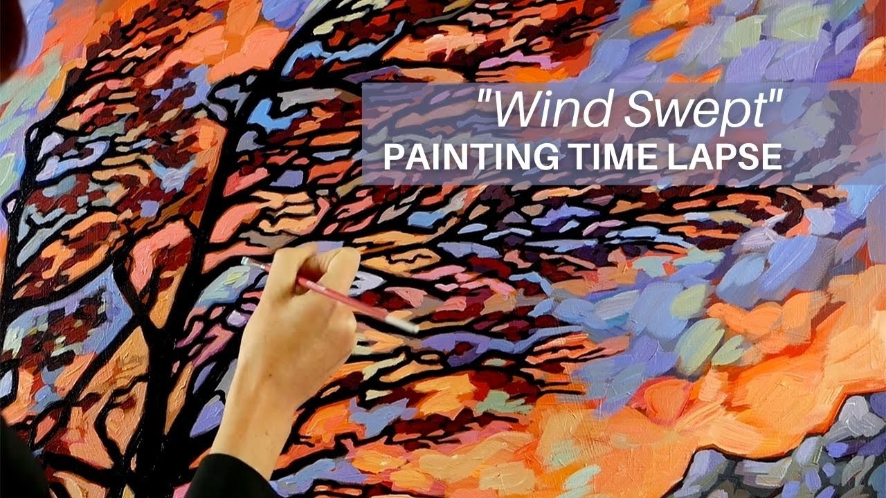 Acrylic Painting Process - tree time lapse