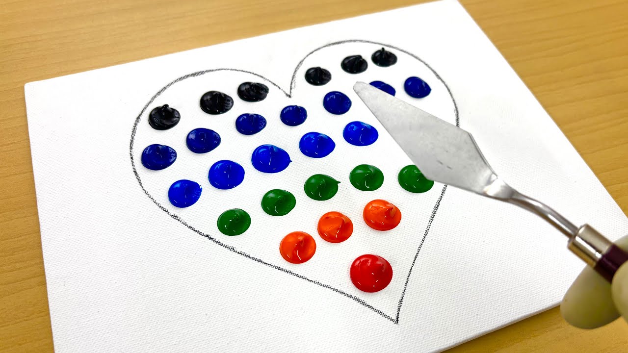 #ART 12 Simple Heart Acrylic Painting on Canvas Step by Step｜Satisfying Art ASMR