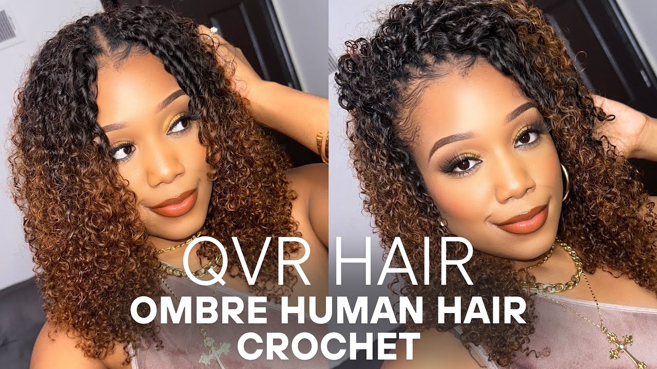 QVR HAIR: Kinky Curly Ombre Human Hair Crochet