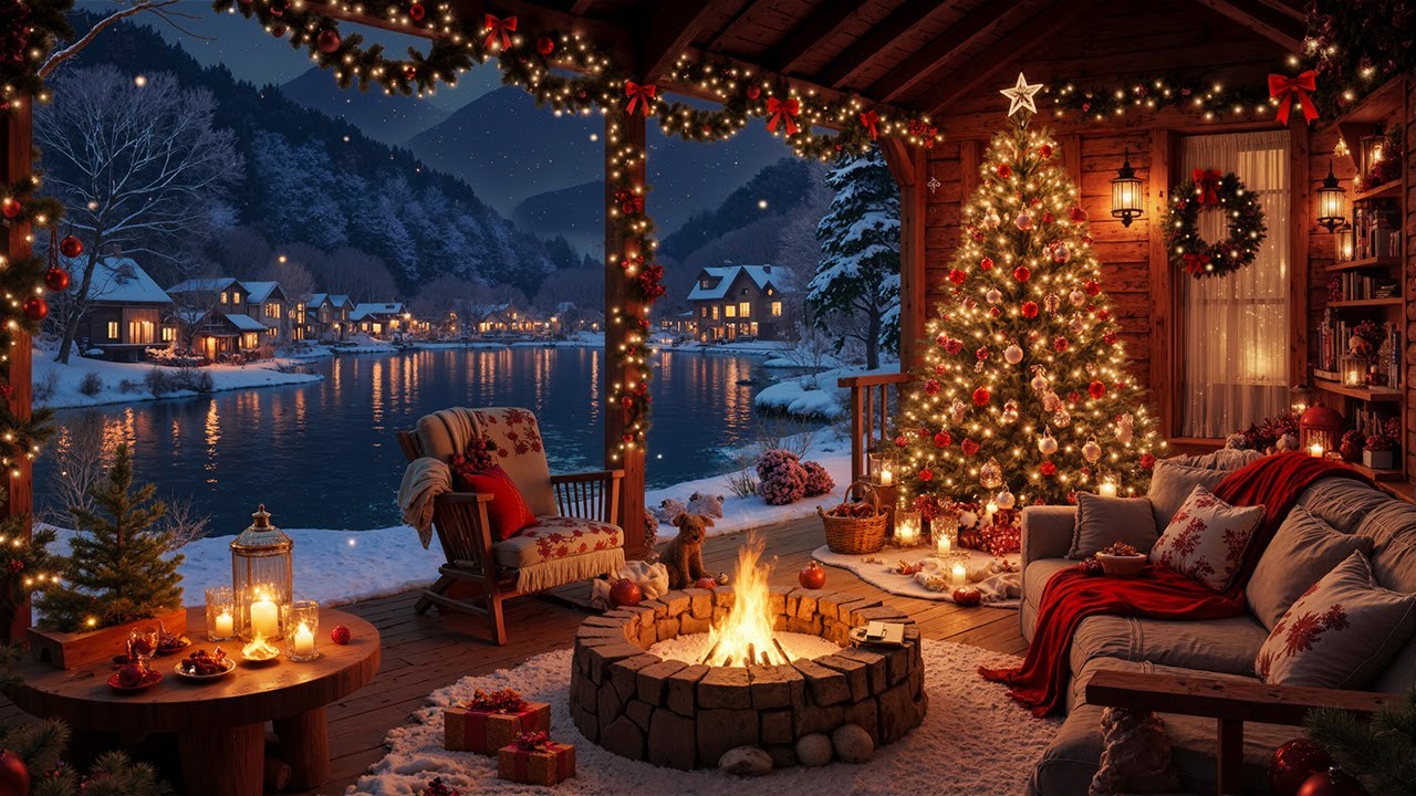 Peaceful Christmas Ambience 🎅 Cozy Winter Cabin with Christmas Jazz & Warm Fireplace Crackle Sounds