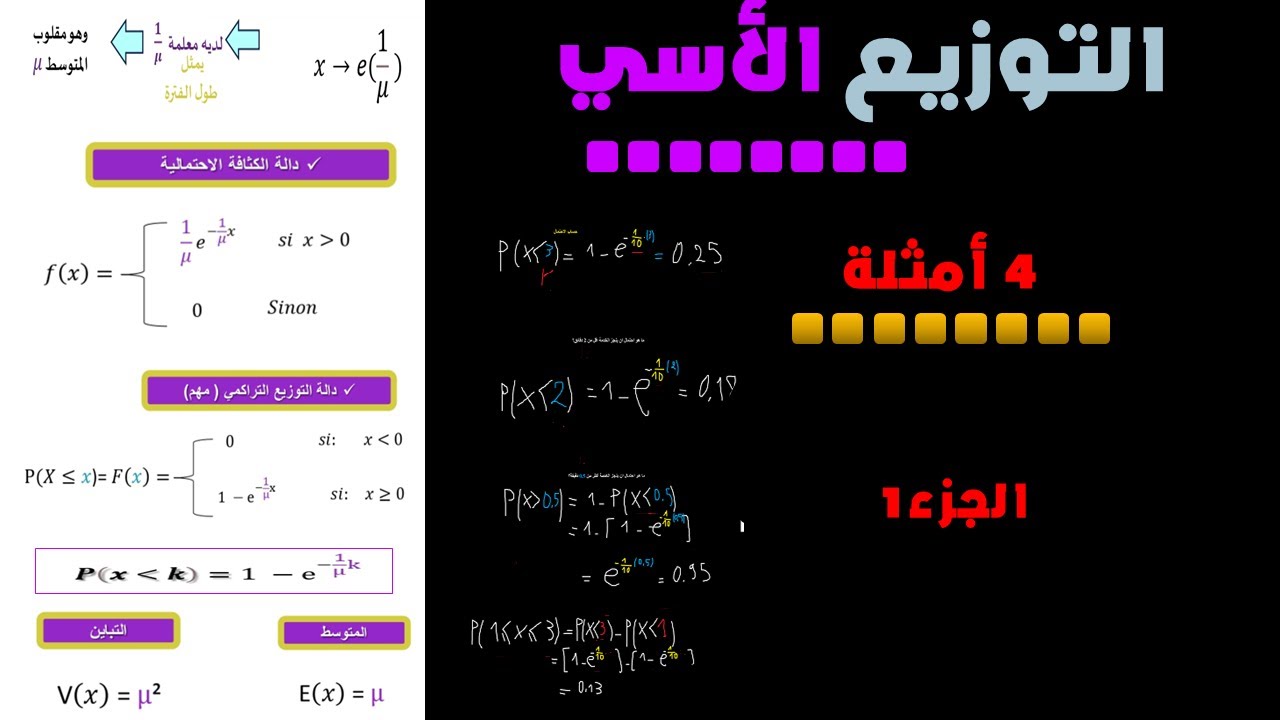 ملخص الدرس 7 في الإحصاء 3 | التوزيع الأسي _الجزء 1 ( يفضل تسريع الفيديو)