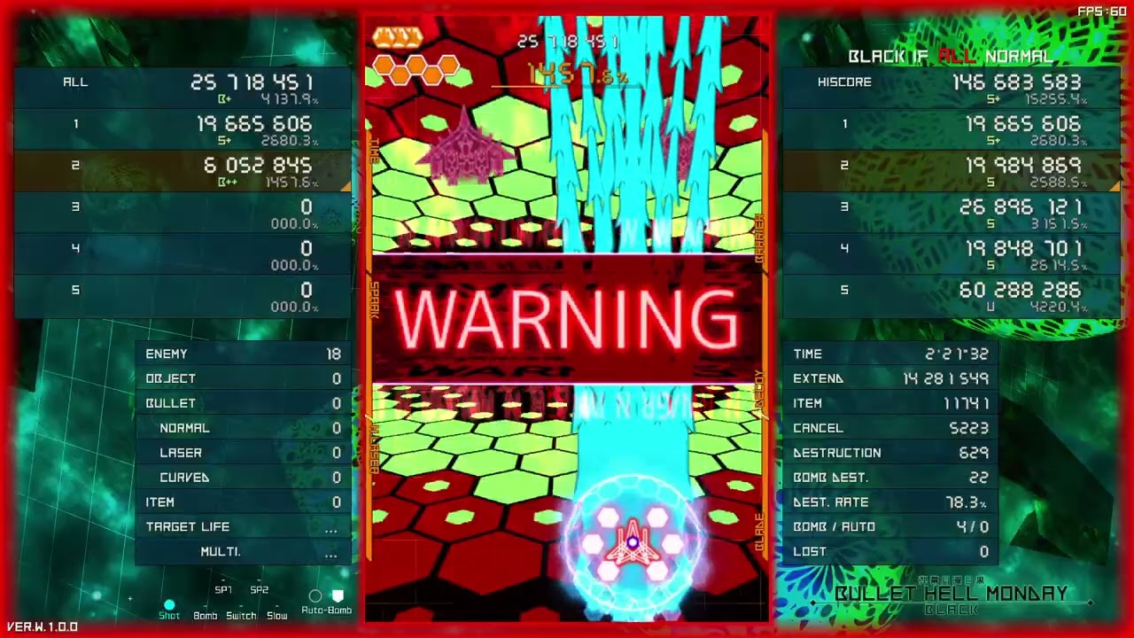 [PC] Bullet Hell Monday Black - Black IF ALL Normal 1cc Search/Shield (S+ Rank)