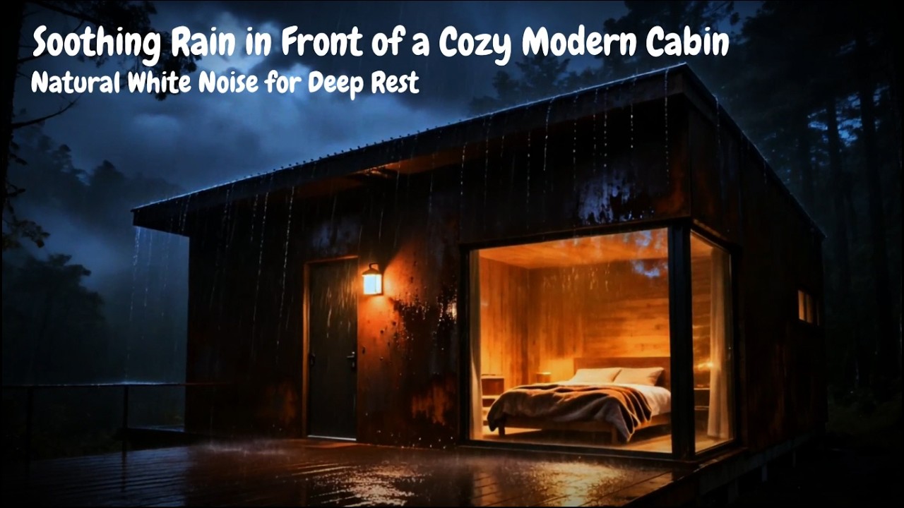 Soothing Rain in Front of a Cozy Modern Cabin | Natural White Noise for Deep Rest