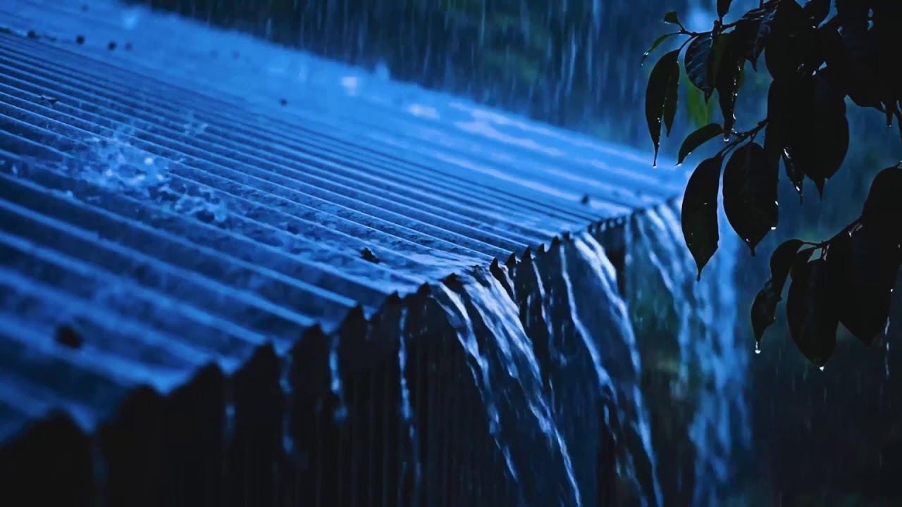 Heavy Rain Drumming on Tin Roof,Blue Night ASMR Ambience for Stress Relief and Sleep Sounds Night112