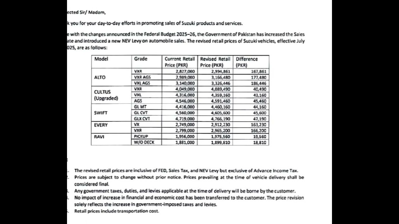 Suzuki New Price List With new taxes Effective from 2nd July 2025