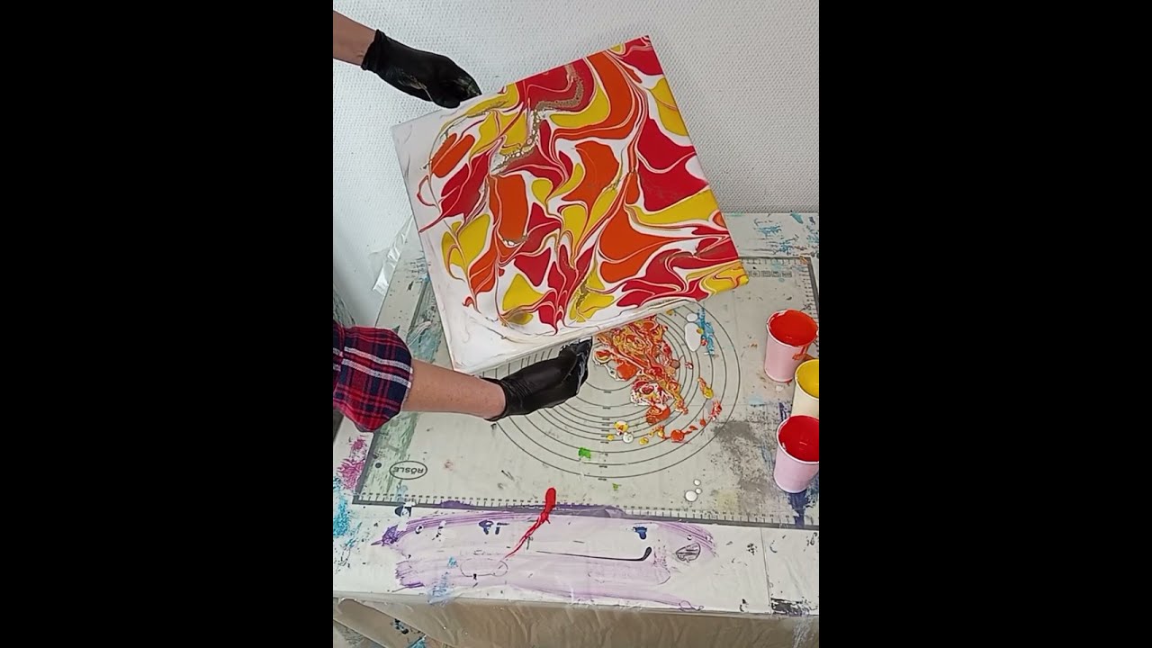 RED, ORANGE & YELLOW! Acrylic Pour Tutorial #fluidart #pouring #acrylicpouring #pouringart