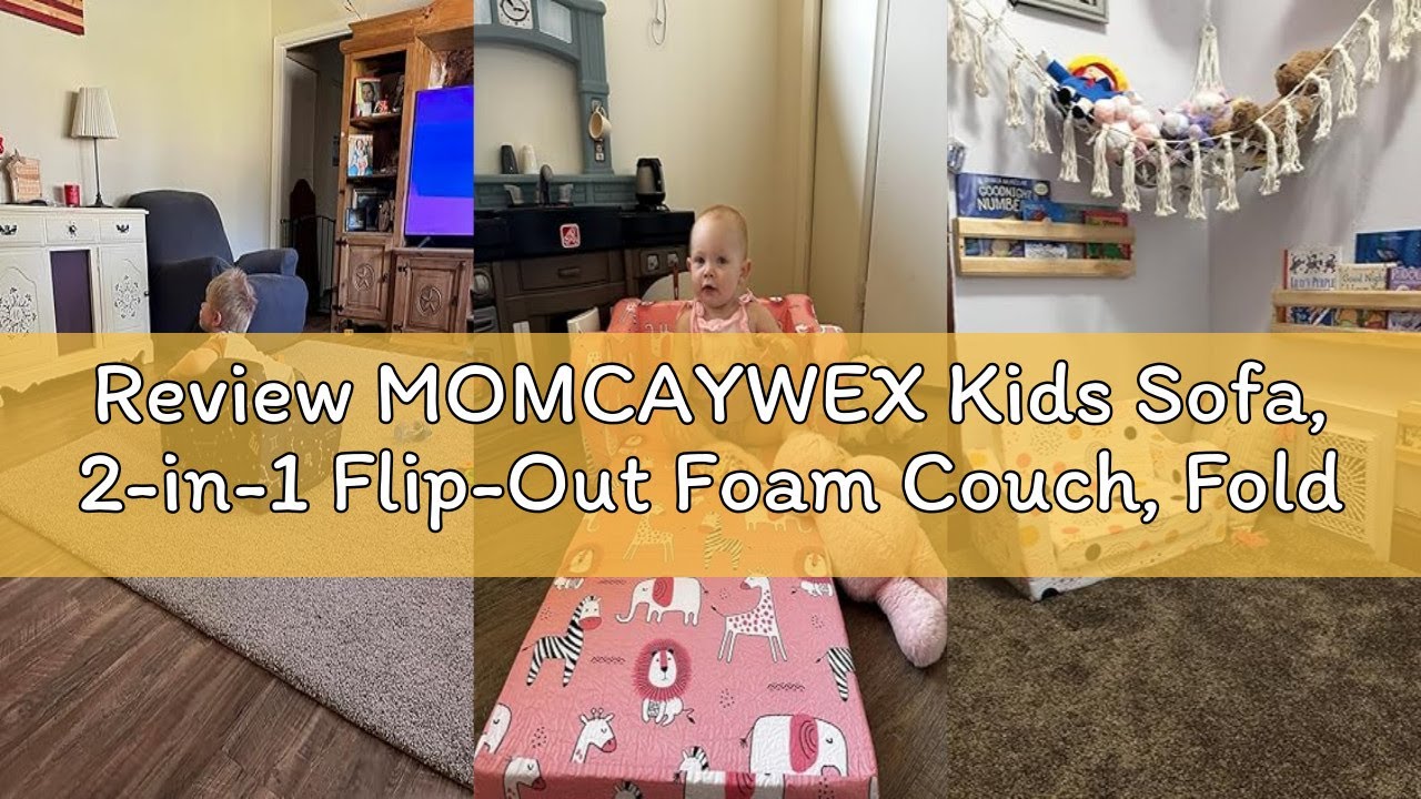 Review MOMCAYWEX Kids Sofa, 2-in-1 Flip-Out Foam Couch, Foldable Soft Play Lounge Chair, Blue