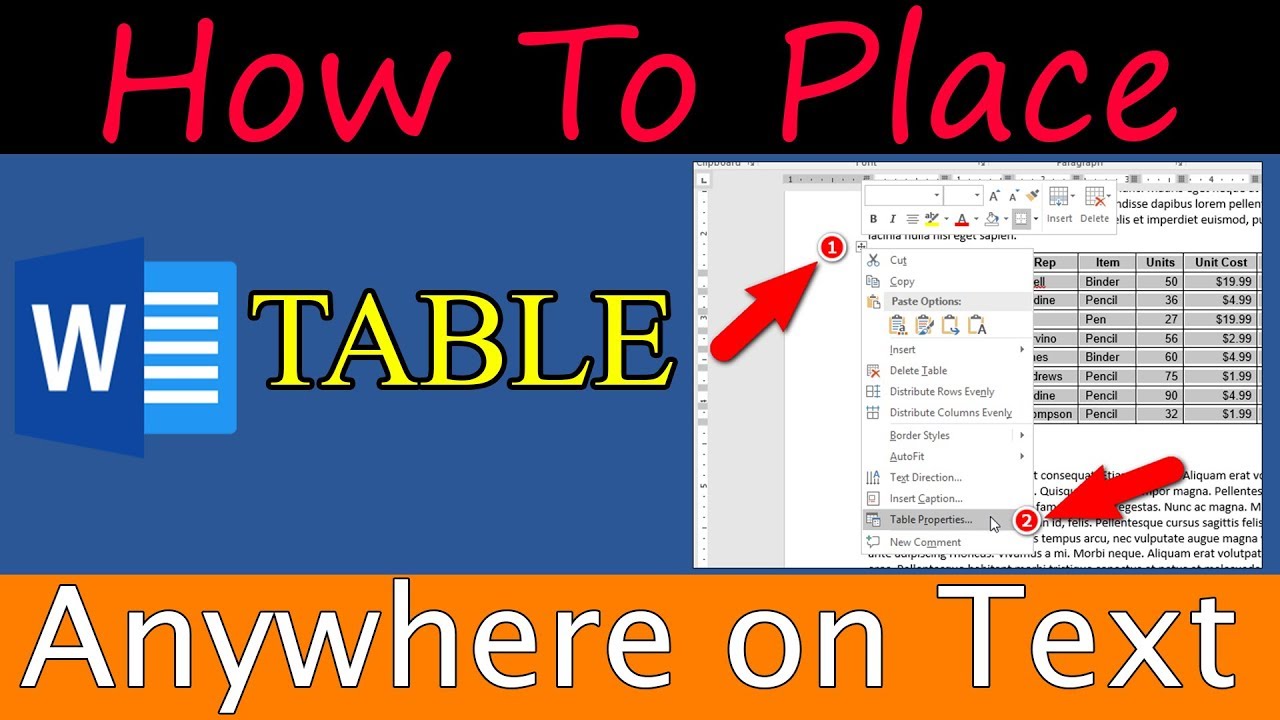How To Place Table Anywhere on Text - Microsfot Word Tutorial