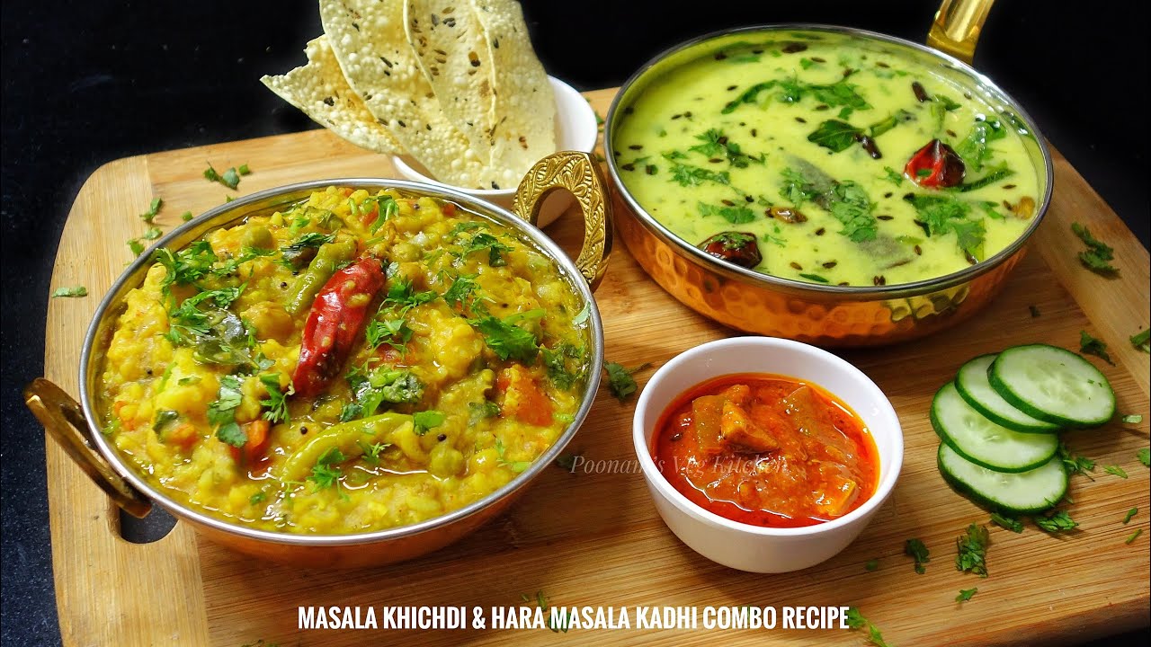Simple Light Dinner/ Lunch Combo Masala Khichdi & Hara Masala Kadhi Recipe |Khichdi Kadi Easy Recipe