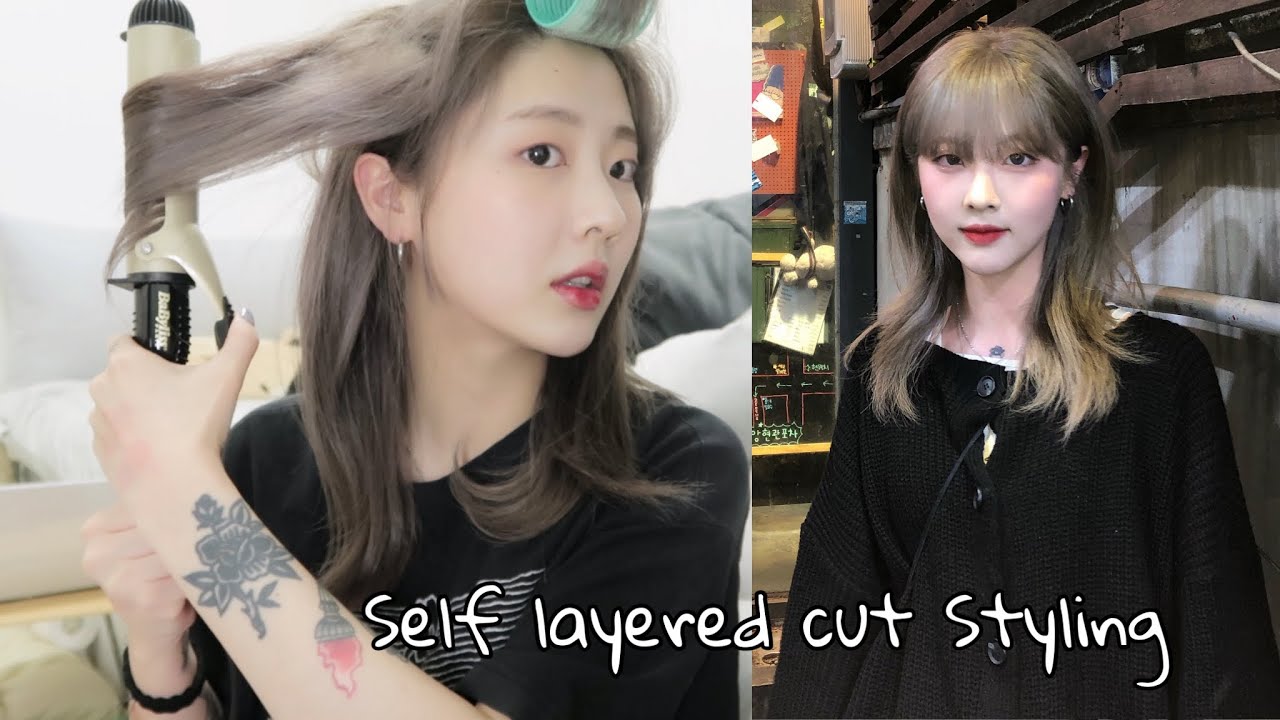 셀프 중단발 레이어드컷 고데기 스타일링/허쉬컷 고데기/탈색모 손상모 케어 제품추천/모레모/리커버리밤/layered cut styling/DALLI달리