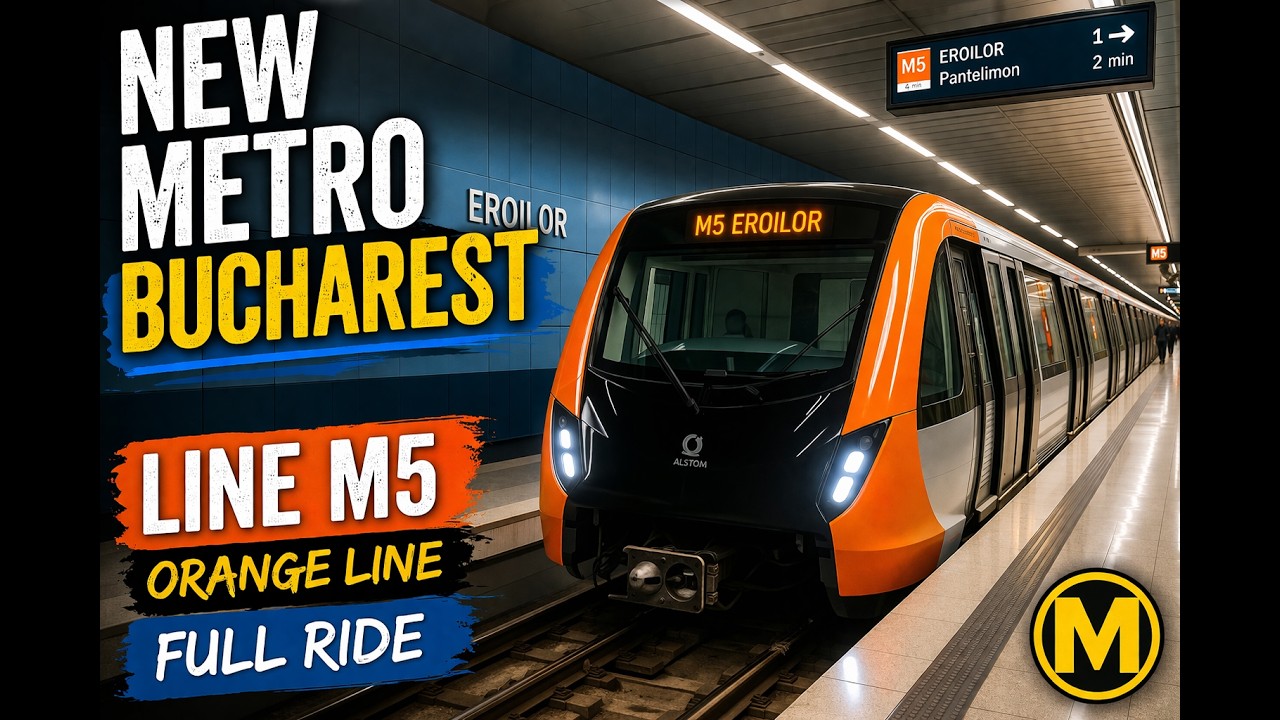 Оранжевая линия М5 Бухарестского метро - Начало движения от станции Eroilor 2 - март 2021 г.