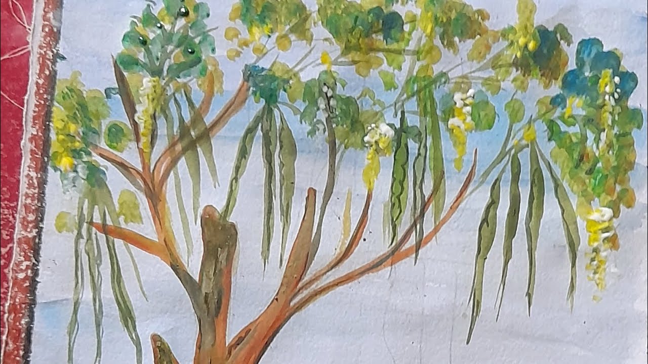 How to  draw 🤔Drumsticks  🌳#viral tree#moringa tree  painting  /Easy  tree art 🎨