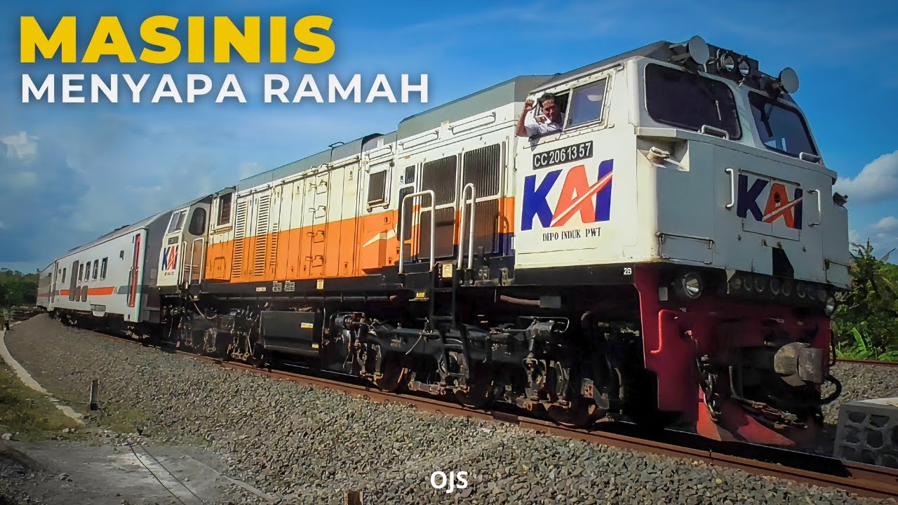 KERETA API PANJANG NGEBUT DI JALUR REL BERKELOK