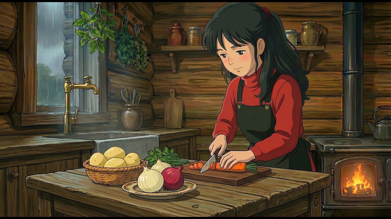 Evening Rituals in a Wooden House | Ghibli-Style #RelaxingVideo #RainSounds #Anime #SlowLiving