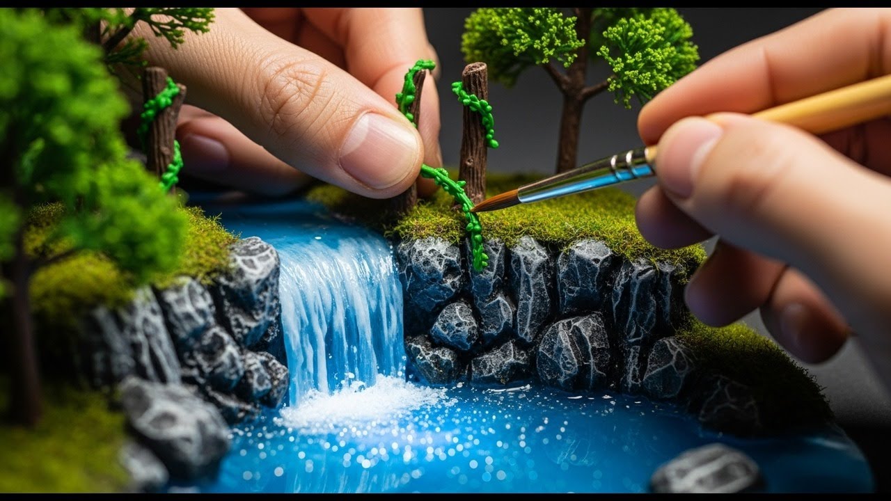 A Peaceful Tiny Landscape — Handcrafting a Miniature Waterfall With Calm Cinematic Detail