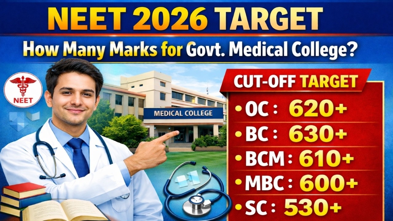 TN NEET 2026 Target Marks for Govt Medical College | Category Wise Cut Off (OC, BC, BCM, MBC, SC)