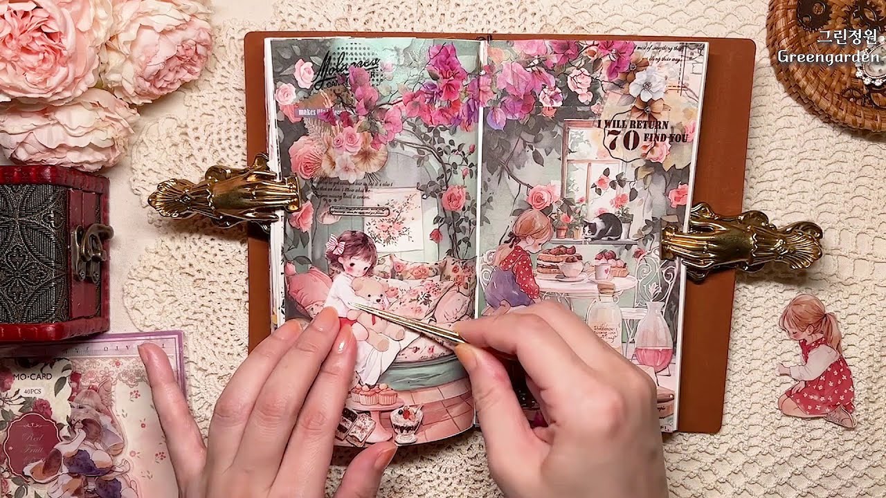 asmr 다꾸 | 1시간 영상 다이어리 꾸미기 #Greengarden #scrapbooking journaling collage