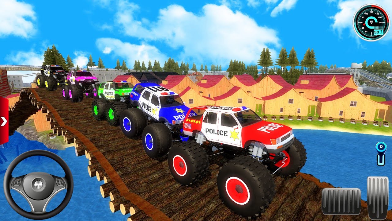 Juegos De Carros-Mega Monstruo Polic&iacute;a US 4x4 Coches Multijugador Conductor-Car Gameplay.