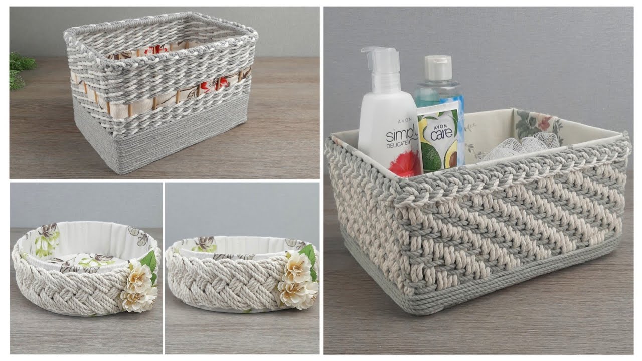 Корзины для хранения из шнура / Плетеная коробка из шнура и картона / Rope Storage Basket DIY