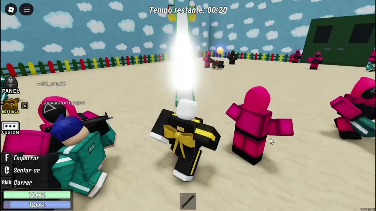 Jogando round 6 no Roblox como Frontman.