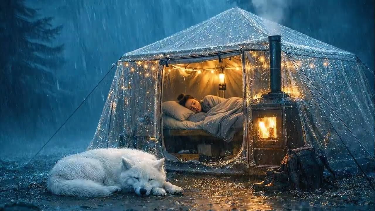 A Rainy Night in a Cozy Tent with a Loyal Companion | The Magic of Calm and Serenity ⛈️🔥