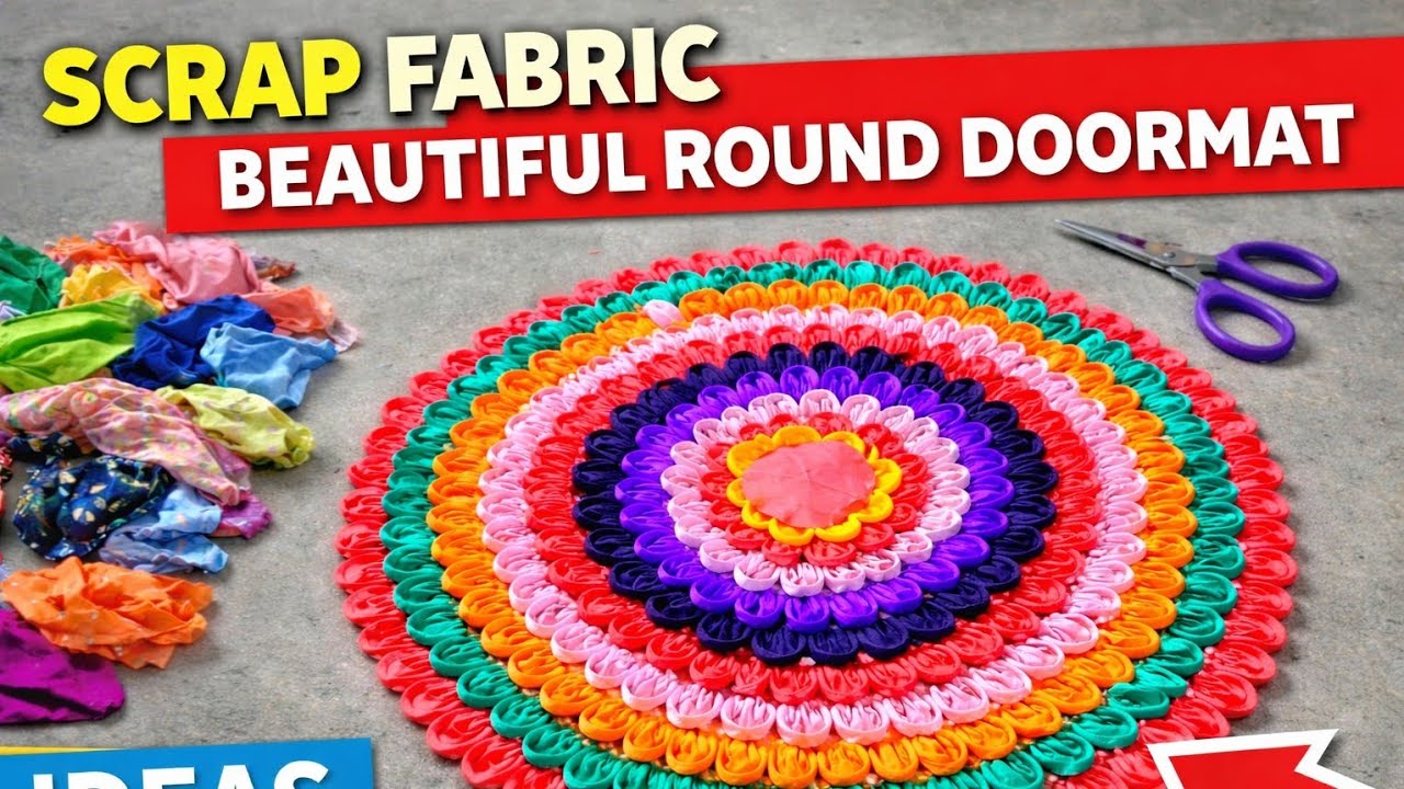 Scrap Fabric Se Beautiful Round Doormat 😍 | Old Clothes Reuse Idea ♻️ Easy DIY Tutorial