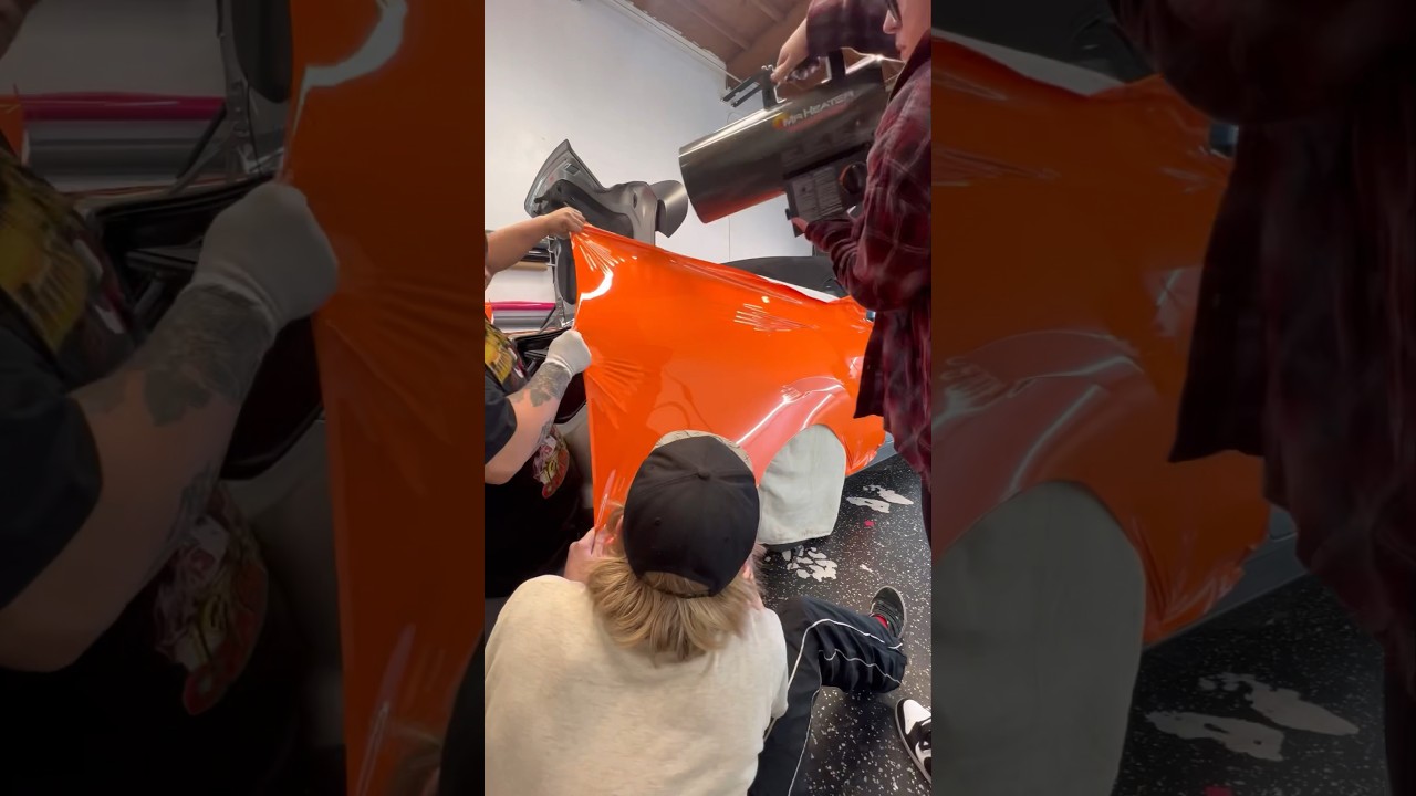 2022 MUSTANG ECOBOOST CONVERTIBLE WRAPPED IN HIGH GLOSS ORANGE