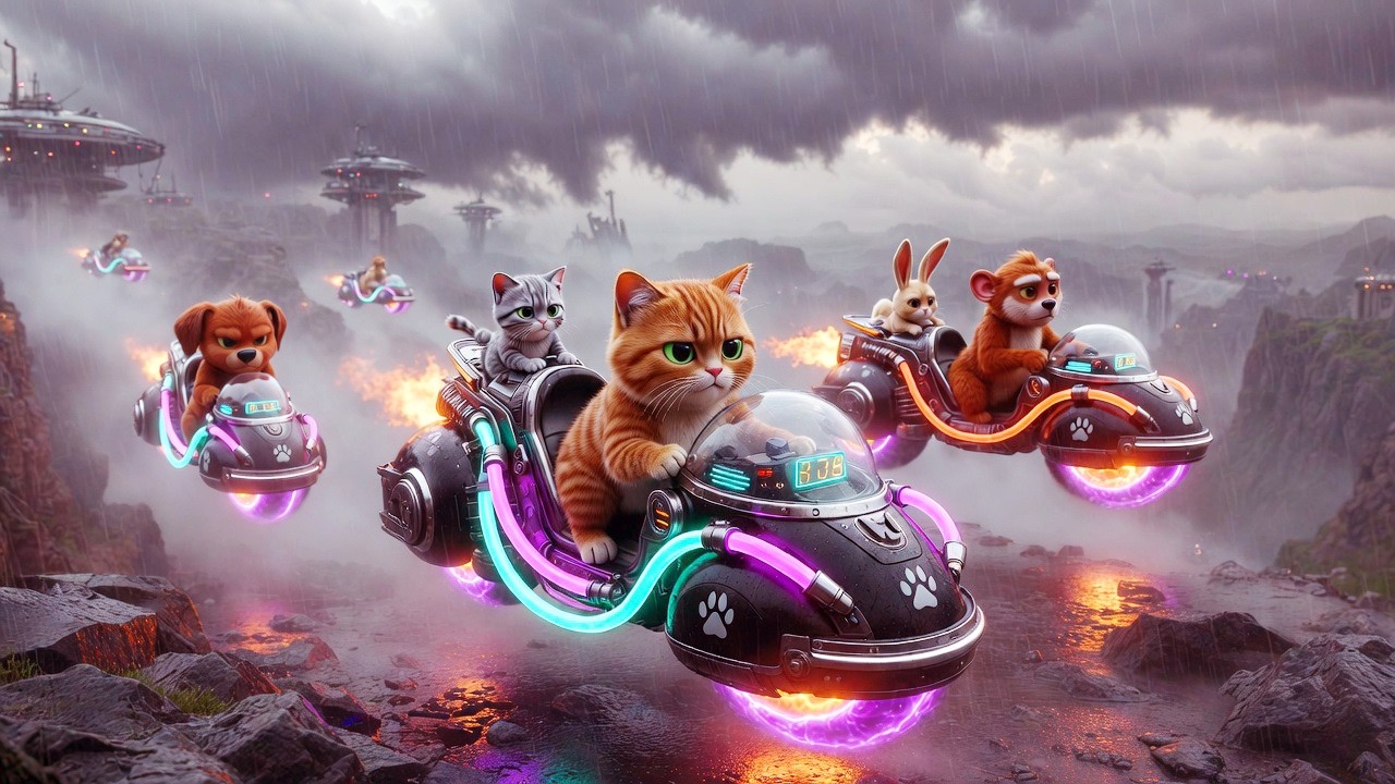 Cute Kittens, Monkey & Bunny Race Epic Futuristic Bikes! Funny & Touching Story