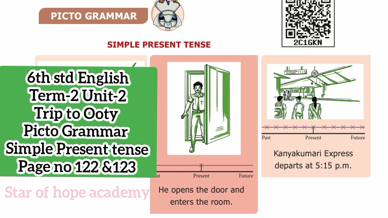 Simple Present tense - Picto grammar  6th Std English Term-2 Unit-2 Trip to Ooty Page no 122 & 123