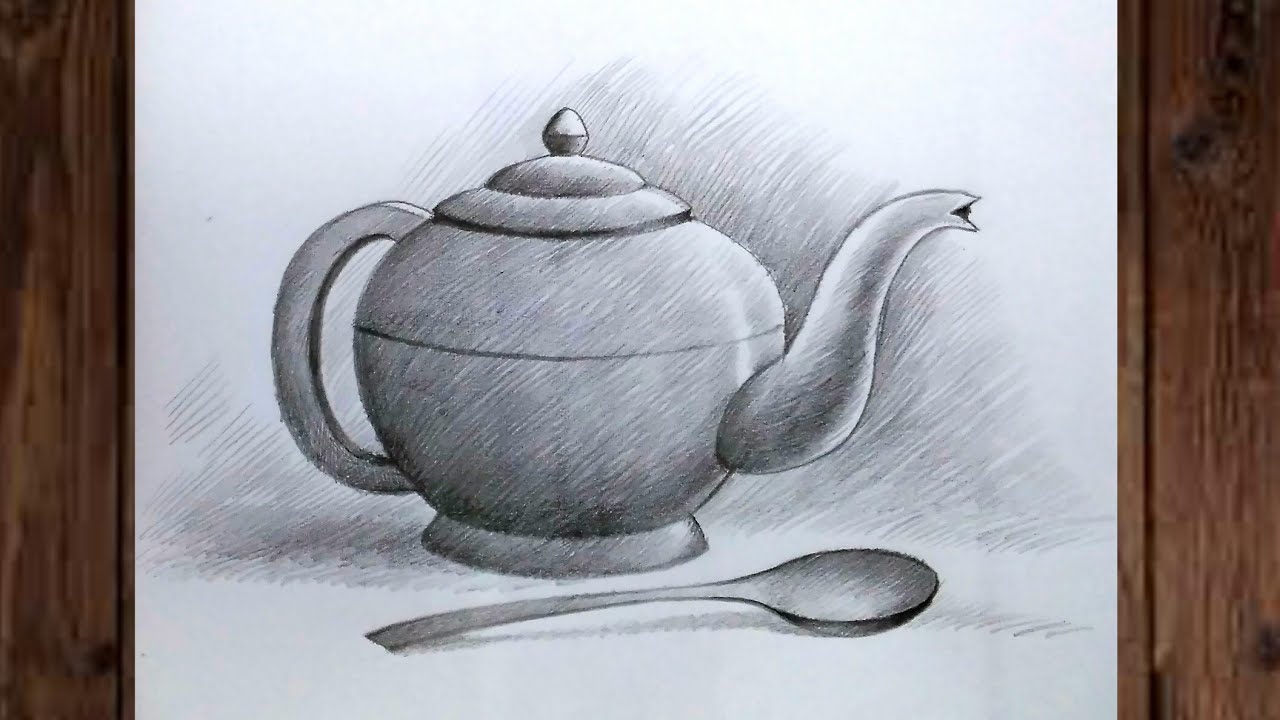 How to draw a teapot step by step with pencil shading/Teapot drawing shading