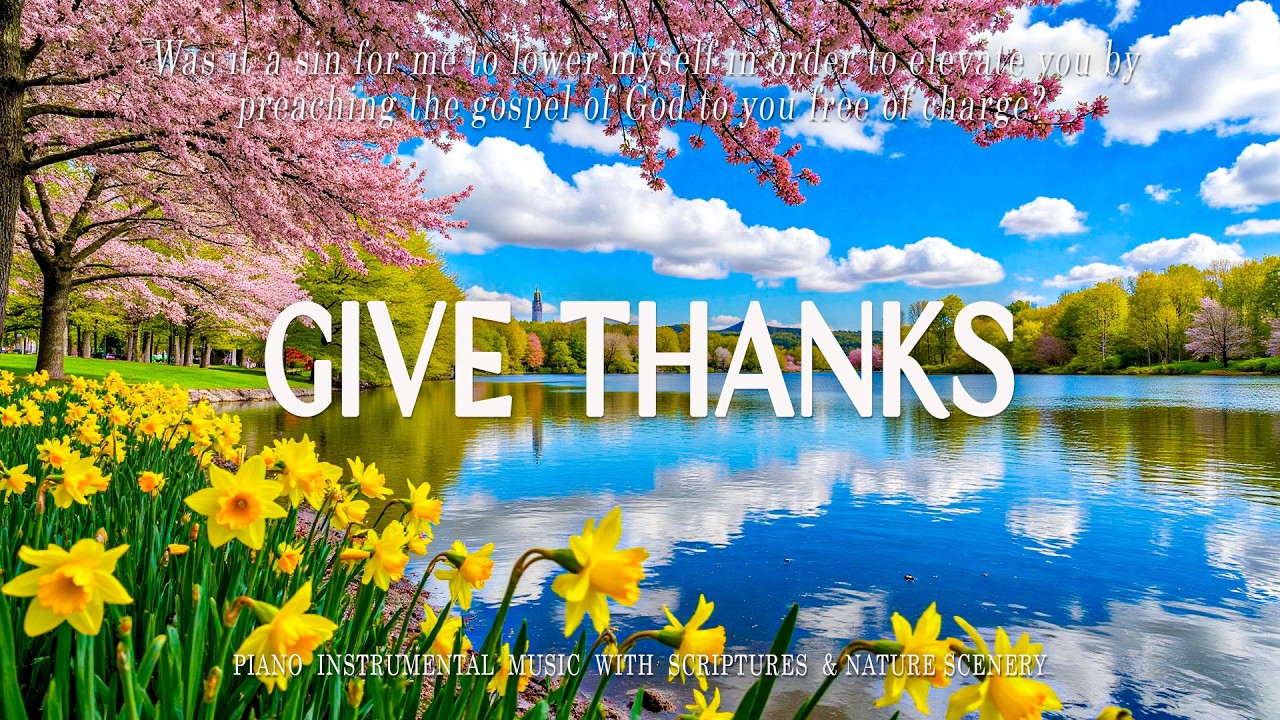 GIVE THANKS: Soothing Worship Piano & Inspiring Bible Verses With Beautiful Spring Cherry Blossom