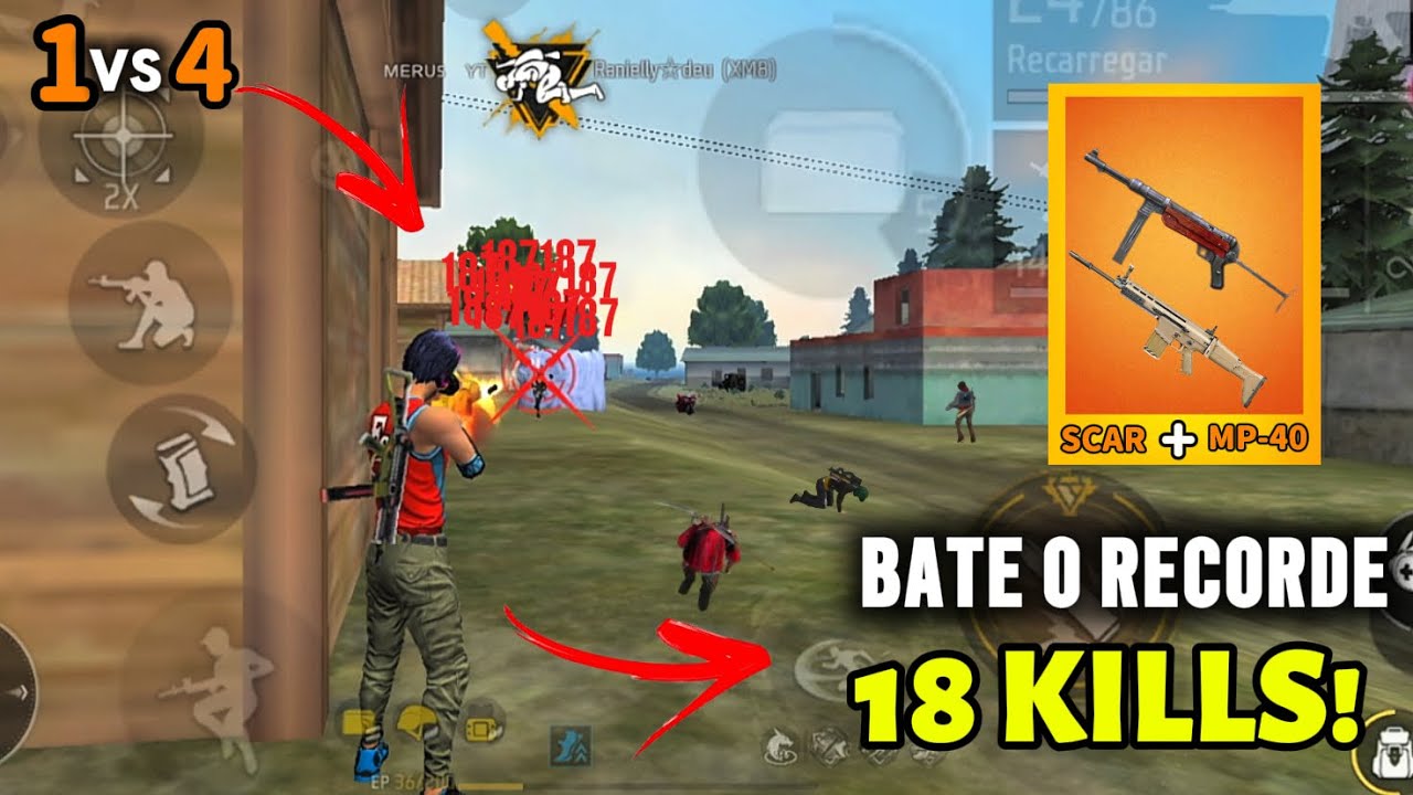 BATE O RECORDE  DE KILLS  NA RANQUEADA JOGANDO SOLO VS SQUAD DE MP-40 E SCAR!! FREE FIRE MÓBILE 