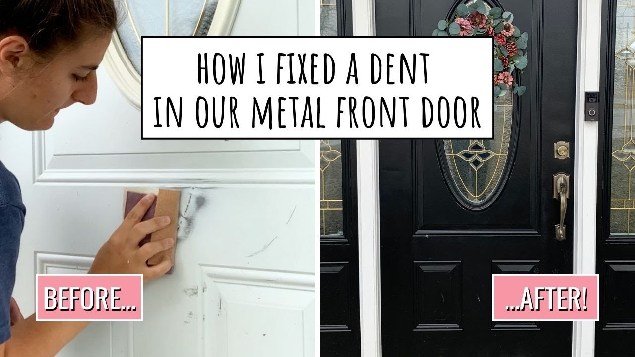 How I Fixed A Dent In Our Metal Front Door Using The Bondo Dent Repair Kit | DIY With Christine