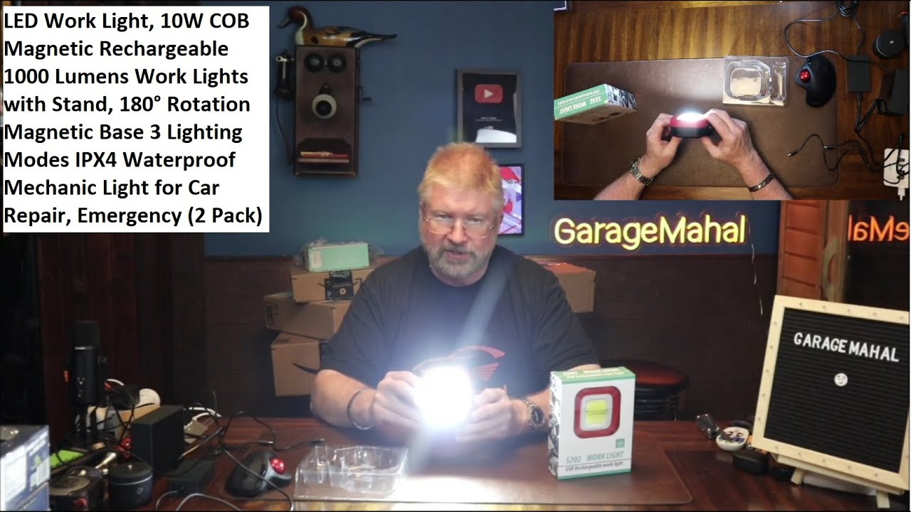 2 Pack, LED Work Light, 10W Magnetic Rechargeable 1000 Lumens with Magnetic Stand, 180&deg; Rotation
