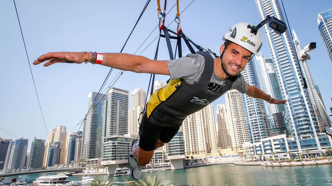 Grigor Dimitrov Flies High Over The City On XLine Dubai Marina