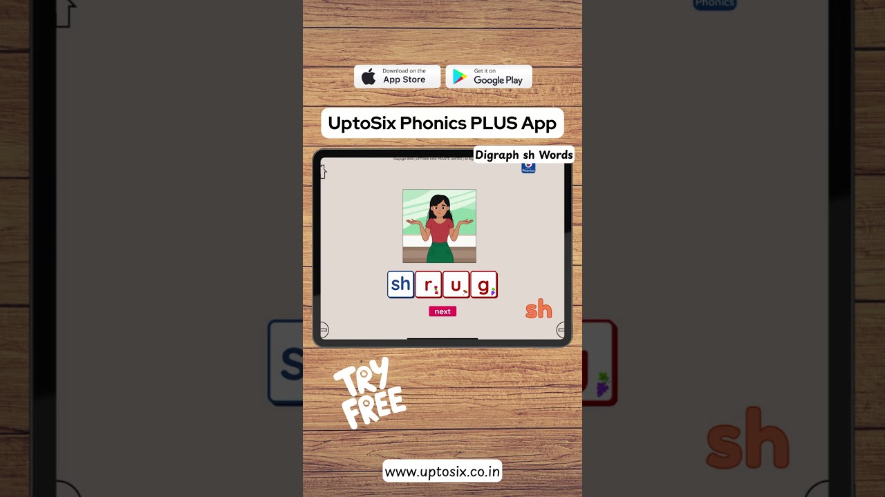 Приложение UptoSix Phonics PLUS | Слова с диграфом Sh