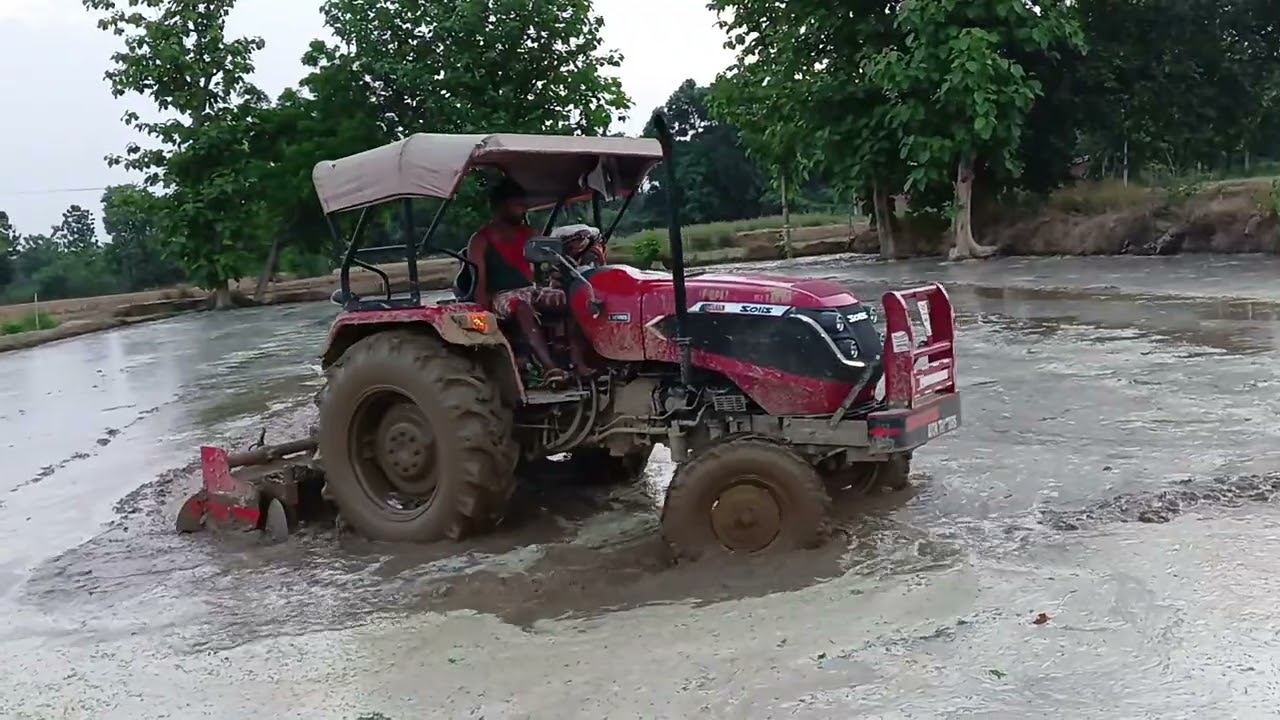 Solis yanmar 4515 e tractor with Maschio Virat 7ft Rotawaiter pani mein jutaai demo