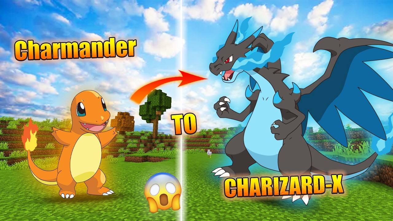 MINECRAFT BUT CHARMANDER EVOLVES INTO CHARIZARD-X DRAGON