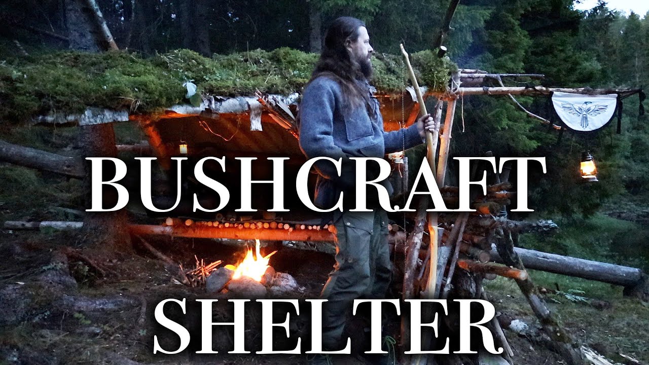 Bushcraft Shelter Build - ASMR Sounds of nature and campfire
