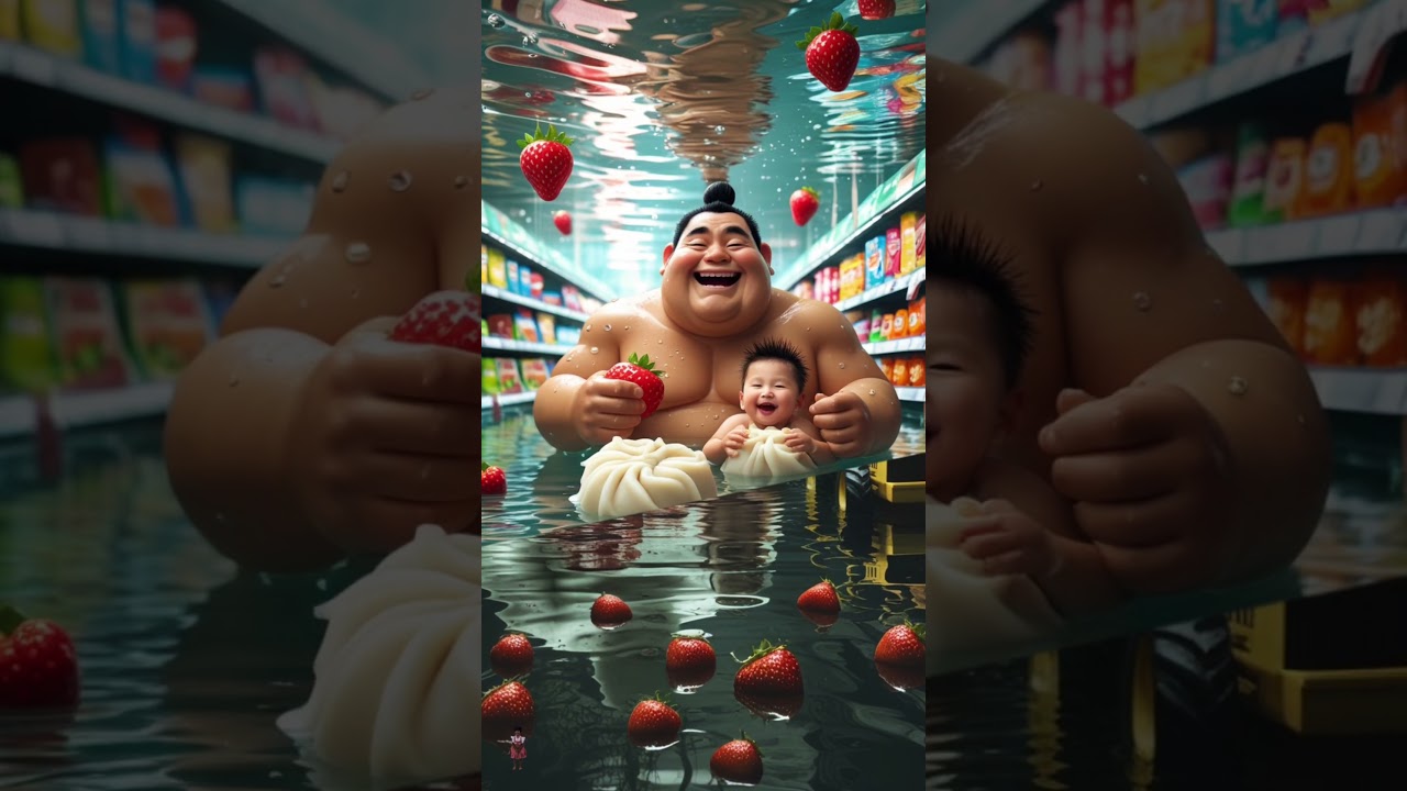 🔇 Sumo eating momo in a flooded mall along with the baby, cat and jcb toy 🪀 #sumo #cat #baby #jcb