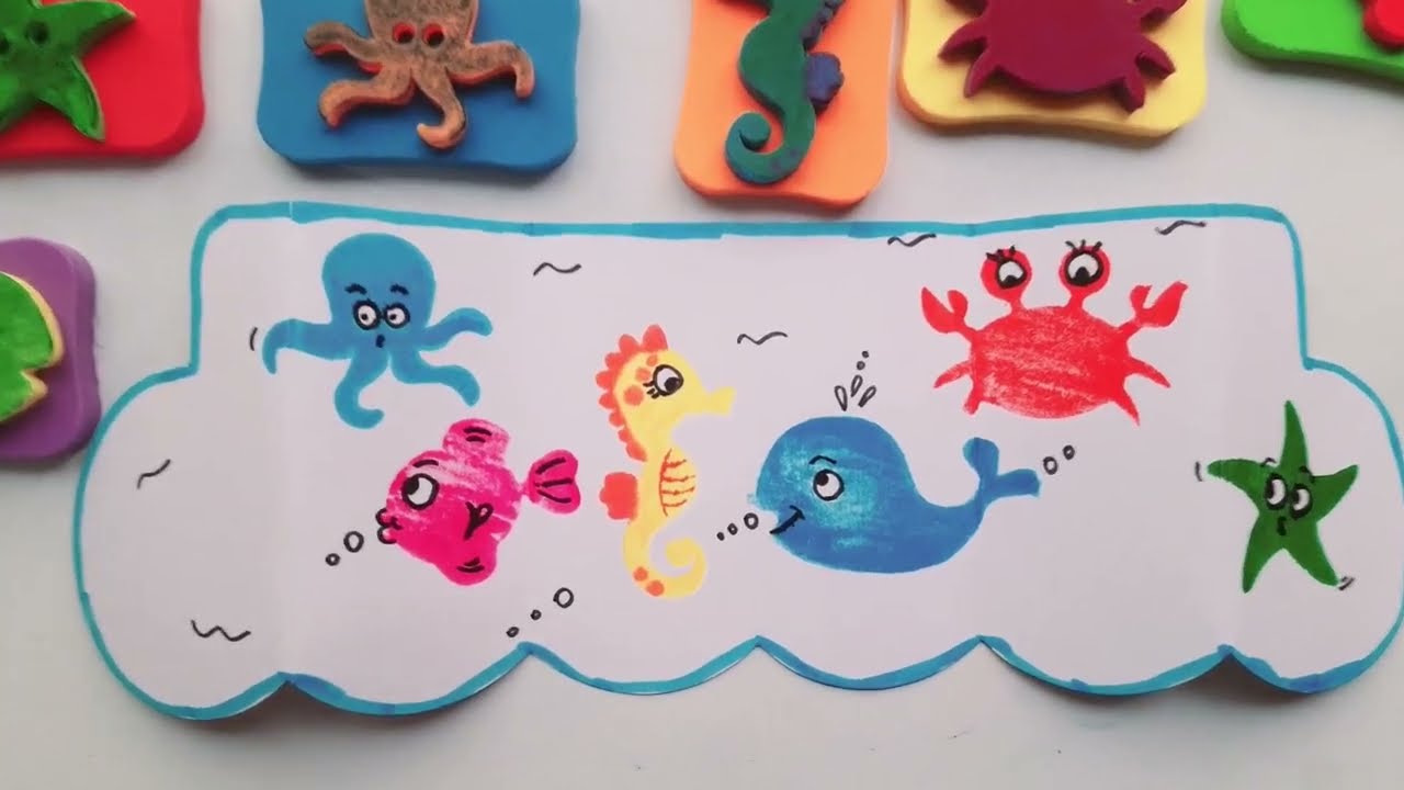 DIY Stamp art for kids || Sea 🌊 animals with stamp 💙
