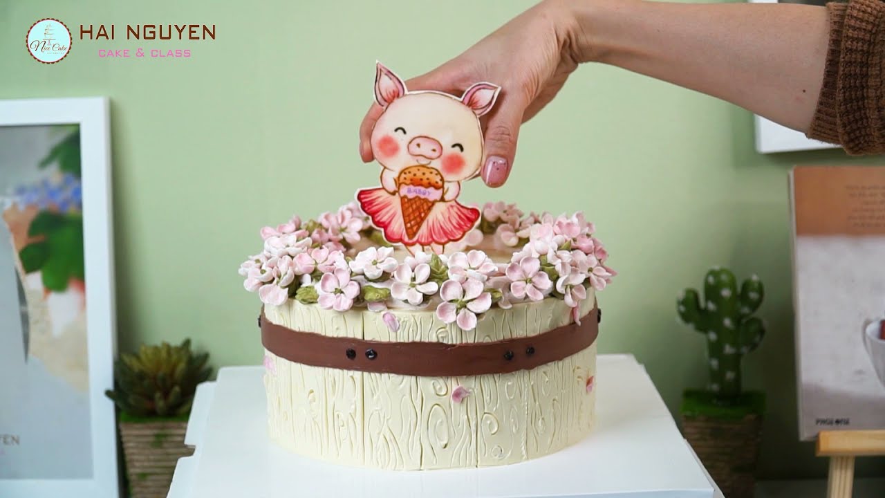 Bánh Hoa Đào Kết Hợp Trang Trí Vẽ Hình Fondant Xinh Xắn | Cách Trang Trí Bánh Hoa Cơ Bản