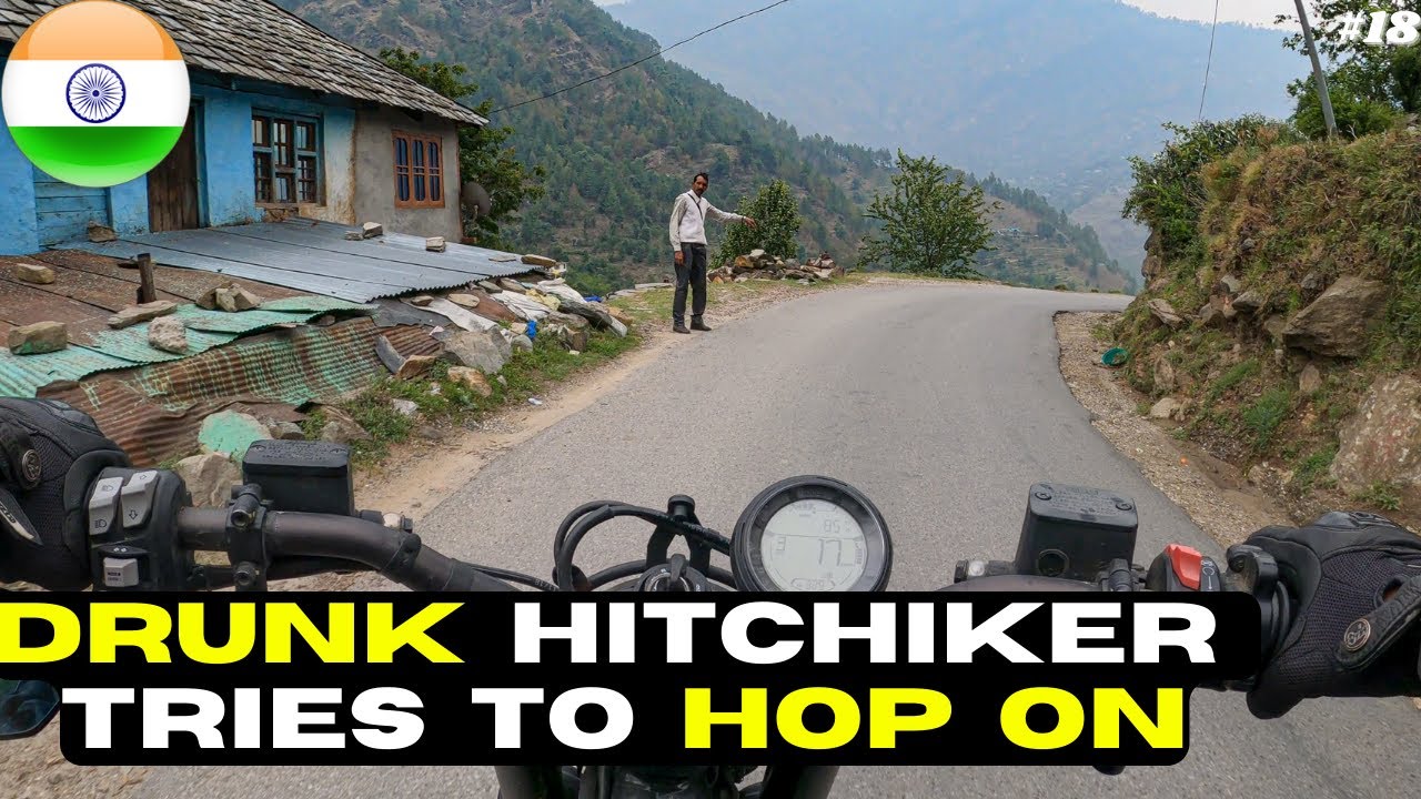 Drunk hitchhiker on my way to Parvati Valley -Ride from Mandi to Kasol- India Motorcycle Vlog EP18