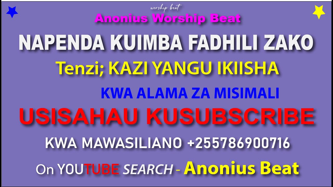 NAPENDA KUIMBA FADHILI ZAKO KAZI YANGU IKIISHA Tenzi Worship Beat key C