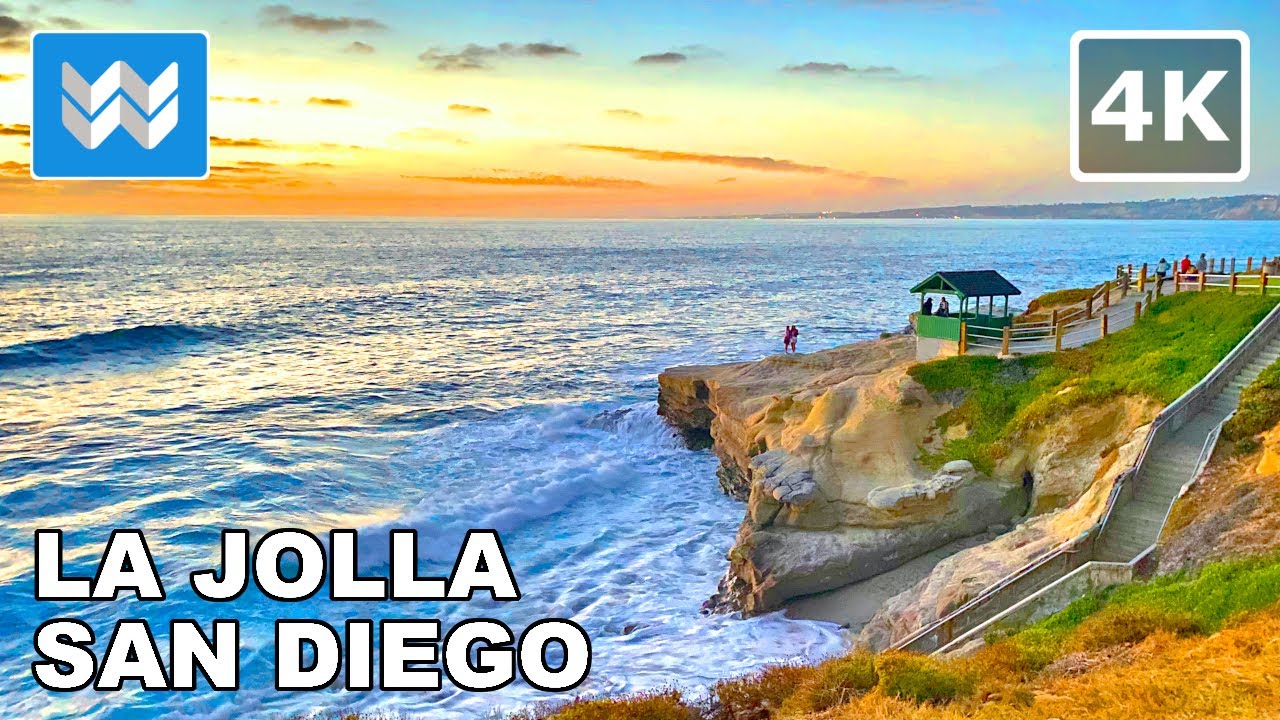 [4K] Sunset at La Jolla San Diego, California - Walking Tour & Travel Guide 🎧 Binaural Sound
