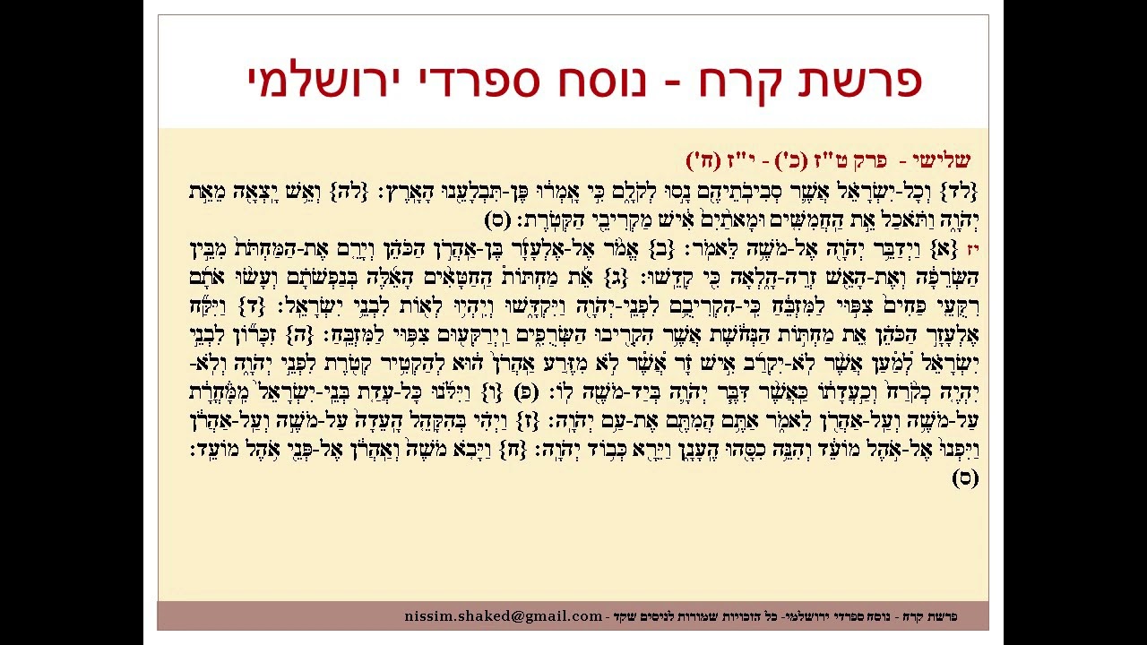 קריאה בתורה פרשת קורח נוסח ספרדי ירושלמי  Korach גרסה עדכנית