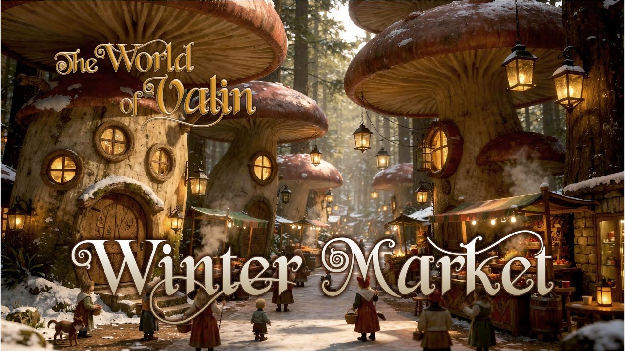 Winter market in Valin - Miniature fantasy world treehouse village medieval old folk whimsical music