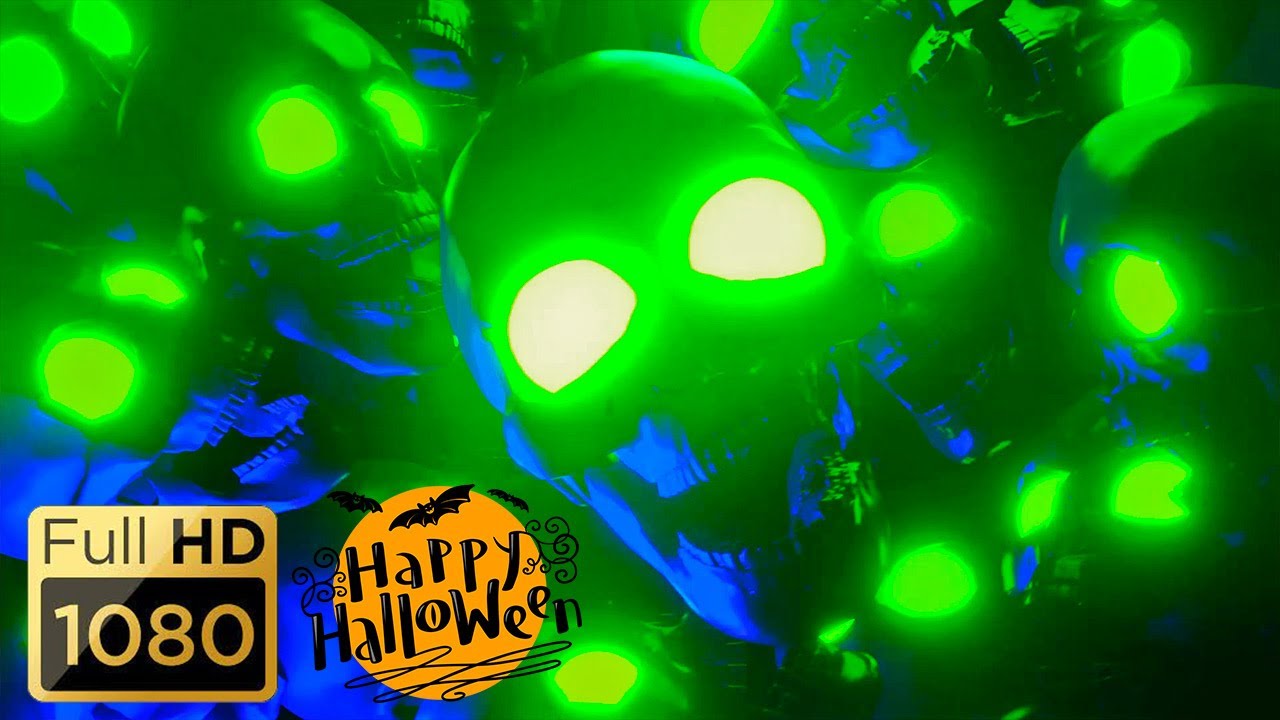 HALLOWEEN SKULL PARTY BACKGROUND - Dancing skulls. Ghost.  Halloween Loop Video (No Sounds)